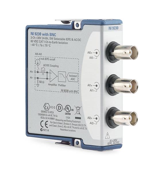 NI 9230 3-Channel C Series Sound and Vibration Input Module