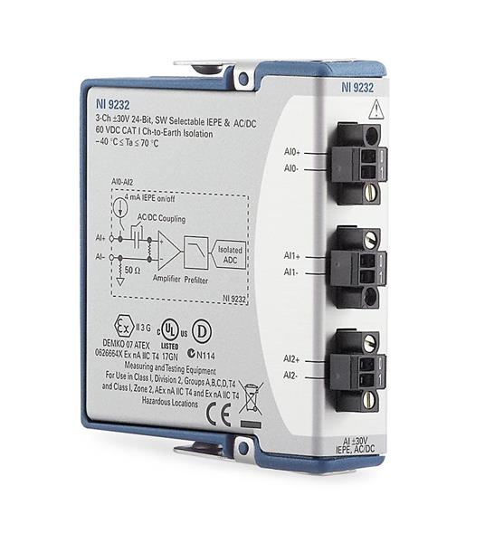 NI 9232 3-Channel C Series Sound and Vibration Input Module